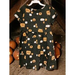 Cat & Jack Girls' Halloween Dress Size 4T Dark Gray Pumpkin Cat Print Short